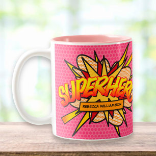 Personalisiertes Pop-Art-Comicbook SUPERHERO Zweifarbige Tasse