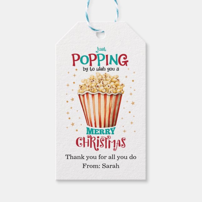 Personalisiertes Popcorn-Lehrer-Weihnachtsgeschenk Geschenkanhänger (Vorderseite)
