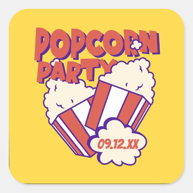 Personalisiertes Popcorn-Party Quadratischer Aufkleber (Vorderseite)