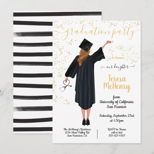 Personalisiertes Portrait Nurse Medical Abschluss  Einladung (Vorne/Hinten)