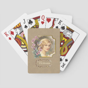 Personalisiertes Porträt einer hübschen Vintage-Fr Spielkarten