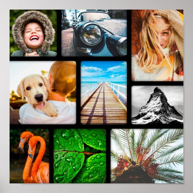 Personalisiertes Poster 9 FotoCollage Gerahmt Schw (Vorne)