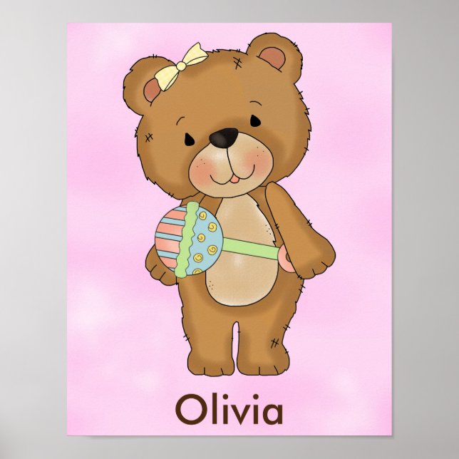 Personalisiertes Poster Baby Girl Teddy Bear (Vorne)