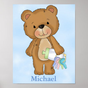 Personalisiertes Poster Baby Junge Teddybär Babyfl