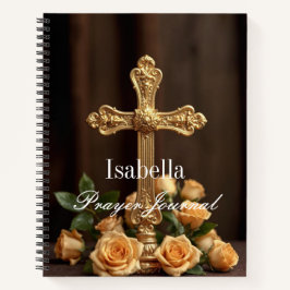 Personalisiertes Prayer Journal Gold Cross & Rose Notizbuch