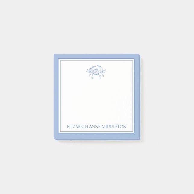 Personalisiertes Preppy Blue und White Crab an der Post-it Klebezettel (Vorderseite)