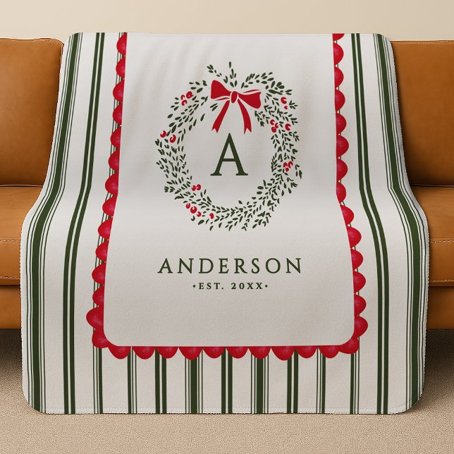 Personalisiertes Preppy Holiday Wreath Monogramm u Sherpadecke (Von Creator hochgeladen)