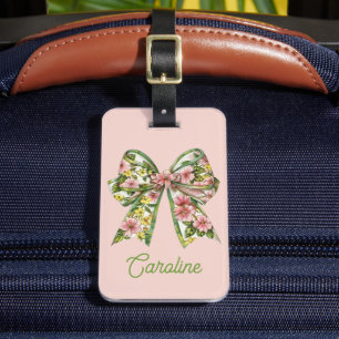 Personalisiertes Preppy-Rosa-Grün-Blumen-Schleifen Gepäckanhänger