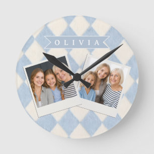 Personalisiertes Preppy Sanftes Blaues Flauschiges Runde Wanduhr