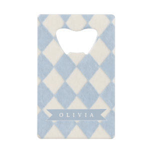 Personalisiertes Preppy Soft Blau Flauschig Argyle Geldbeutel Flaschenöffner