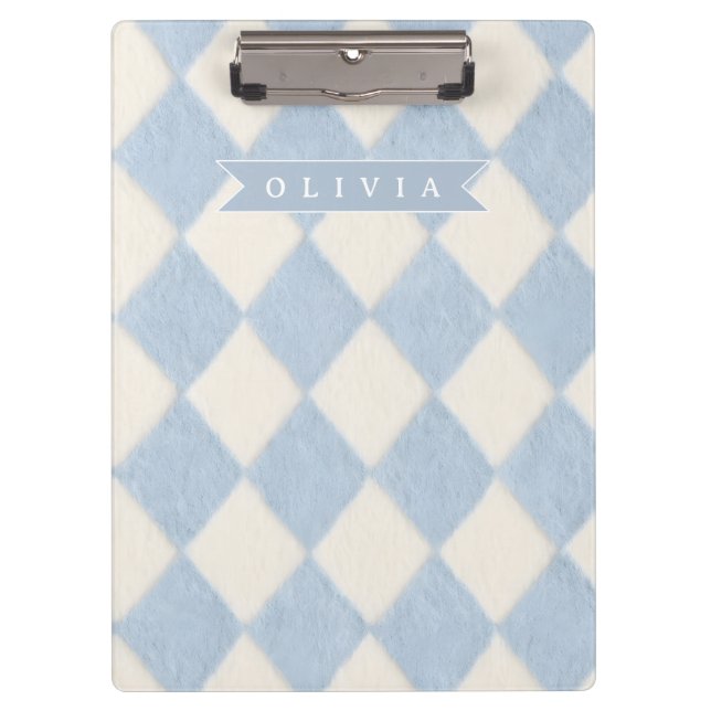 Personalisiertes Preppy Soft Blau Flauschig Argyle Klemmbrett (Vorderseite)