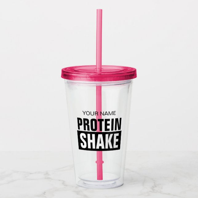 Personalisiertes Proteinshake-Tummelglas mit Decke Acryltrinkbecher (Vorderseite)