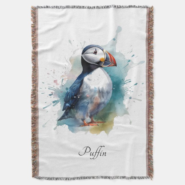 Personalisiertes Puffin-Strandhaus-Willkommen Decke (Vorderseite Vertikal)