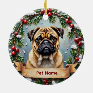 Personalisiertes Pug-Weihnachten Keramik Ornament