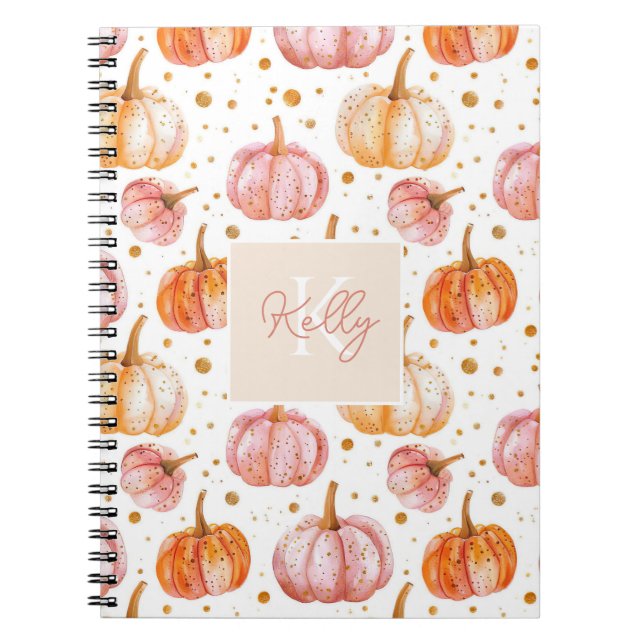 Personalisiertes Pumpkin Watercolor Fall Pattern Notizblock (Vorderseite)