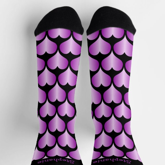 Personalisiertes Purple Hearts Design Socken (Oben)
