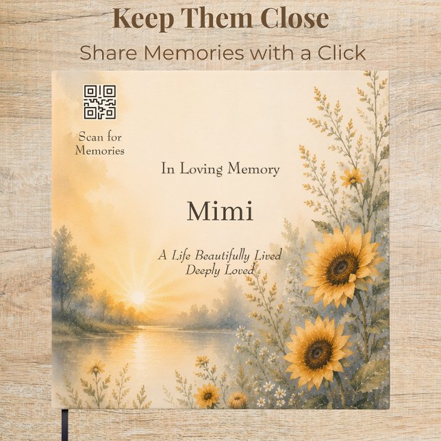 Personalisiertes QR-Code-Sonnenblumen-Gedenkbuch f Gästebuch (Personalized memorial guest book with a custom QR code linking guests to a meaningful digital tribut)