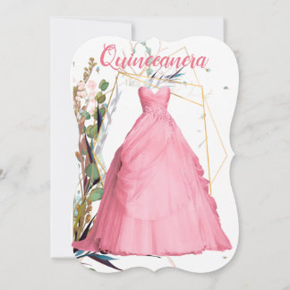 Personalisiertes Quinceañera Elegantes Rosa Kleid Einladung