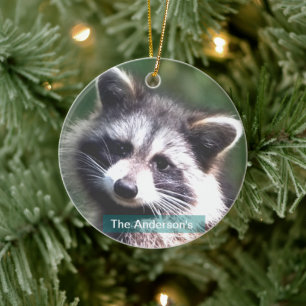 Personalisiertes Raccoon-Foto Keramik Ornament