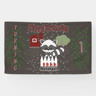 Personalisiertes Raccoon Tierthema Geburtstagspart Banner
