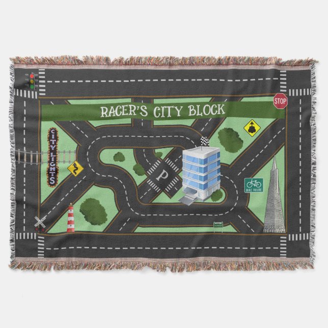 Personalisiertes Racers 'City Block Play Throw Bla Decke (Vorderseite)