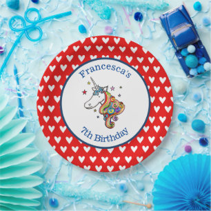 Personalisiertes Rainbow-Einhorn-Heart-Papierplatt Pappteller