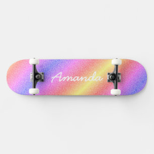 Personalisiertes Rainbow Glitzer Skateboard mit Na