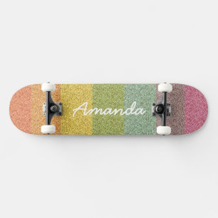 Personalisiertes Rainbow Glitzer Skateboard mit Na