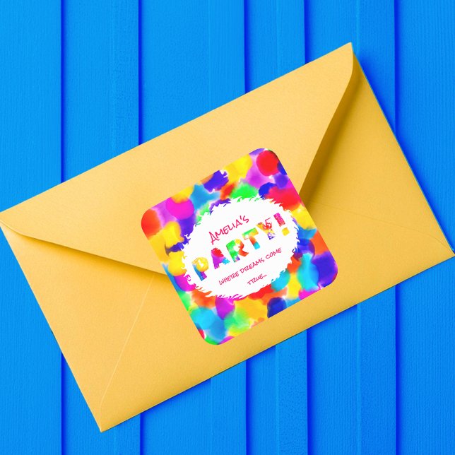 Personalisiertes Rainbow-Party Quadratischer Aufkleber (Von Creator hochgeladen)