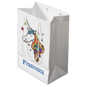 Personalisiertes Rainbow Unicorn Heart Medium Gesc Mittlere Geschenktüte