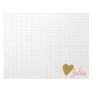 Personalisiertes Raster Graph Paper Gold Heart Notizblock