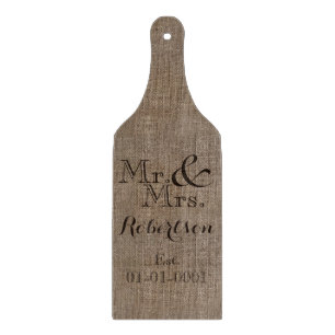 Personalisiertes rauhes Hochzeitsandenken im Jute- Schneidebrett
