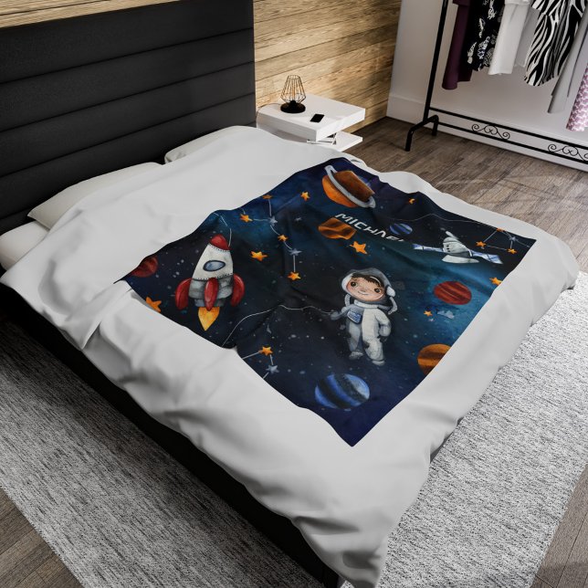 Personalisiertes Raumfahrtschiff Fleecedecke (Outer Space Astronaut Boy Custom Sherpa Blanket)