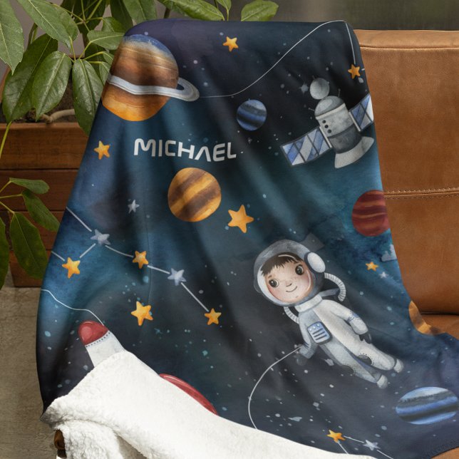 Personalisiertes Raumfahrtschiff Sherpadecke (Outer Space Astronaut Boy Personalized Sherpa Blanket)