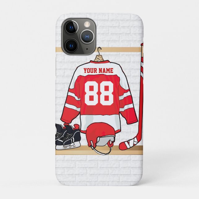 Personalisiertes Red and White Ice Hockey Jersey Case-Mate iPhone Hülle (Rückseite)
