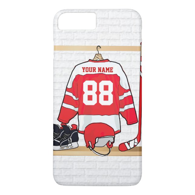 Personalisiertes Red and White Ice Hockey Jersey Case-Mate iPhone Hülle (Rückseite)