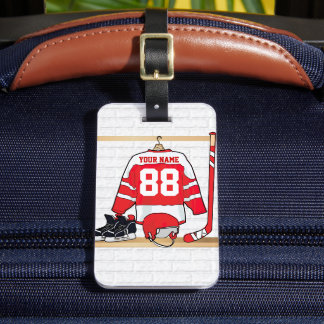 Personalisiertes Red and White Ice Hockey Jersey Gepäckanhänger
