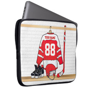 Personalisiertes Red and White Ice Hockey Jersey Laptopschutzhülle