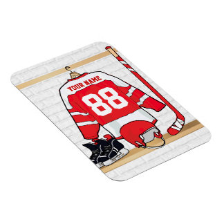 Personalisiertes Red and White Ice Hockey Jersey Magnet