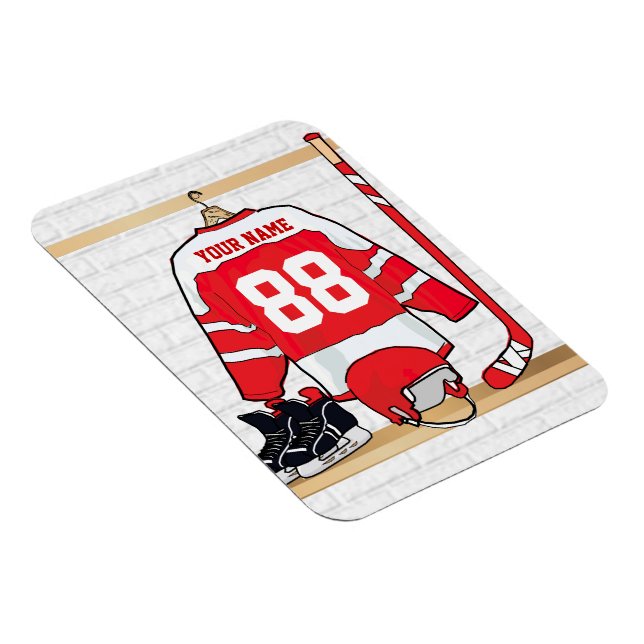 Personalisiertes Red and White Ice Hockey Jersey Magnet (Rechte Seite)