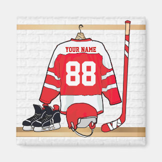 Personalisiertes Red and White Ice Hockey Jersey Magnet