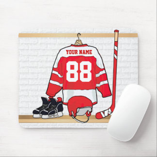 Personalisiertes Red and White Ice Hockey Jersey Mousepad
