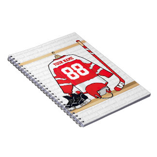 Personalisiertes Red and White Ice Hockey Jersey Notizblock