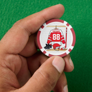 Personalisiertes Red and White Ice Hockey Jersey Pokerchips