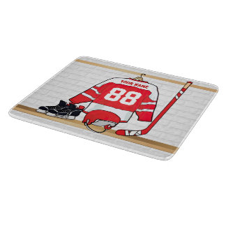 Personalisiertes Red and White Ice Hockey Jersey Schneidebrett