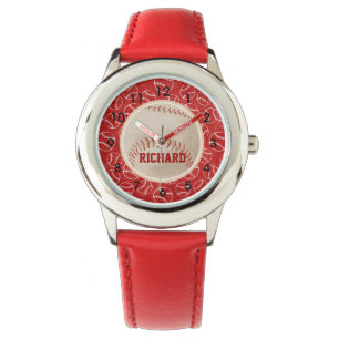 Personalisiertes Red Baseball-Muster mit Baseball Armbanduhr