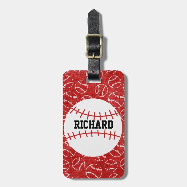 Personalisiertes Red Baseball-Muster mit Baseball Gepäckanhänger (Vorderseite vertikal)