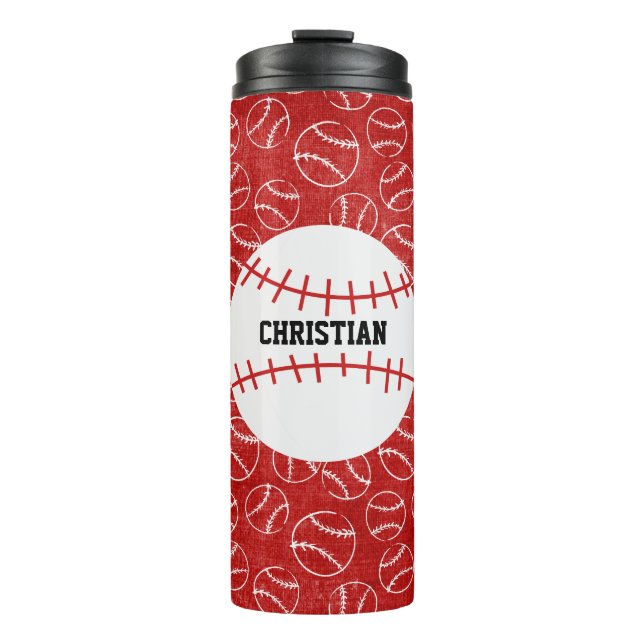 Personalisiertes Red Baseball-Muster mit Baseball Thermosbecher (Vorderseite)