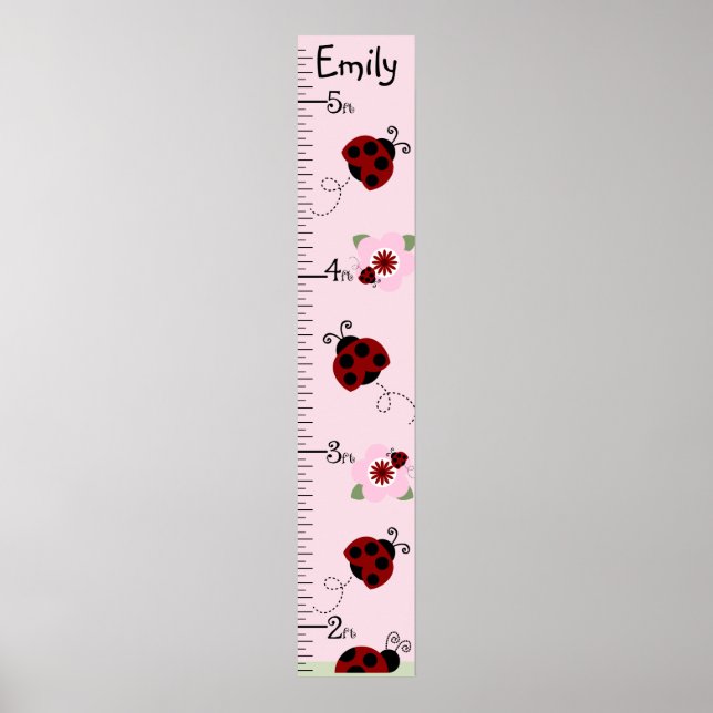 Personalisiertes Red & Black Ladybugs Growth Chart Poster (Vorne)