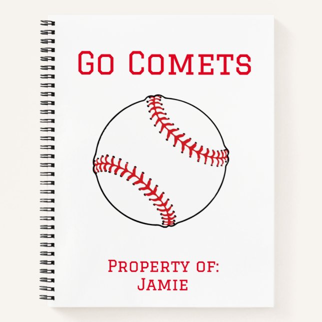 Personalisiertes Red Comets Baseball Spiral Notebo Notizbuch (Vorderseite)